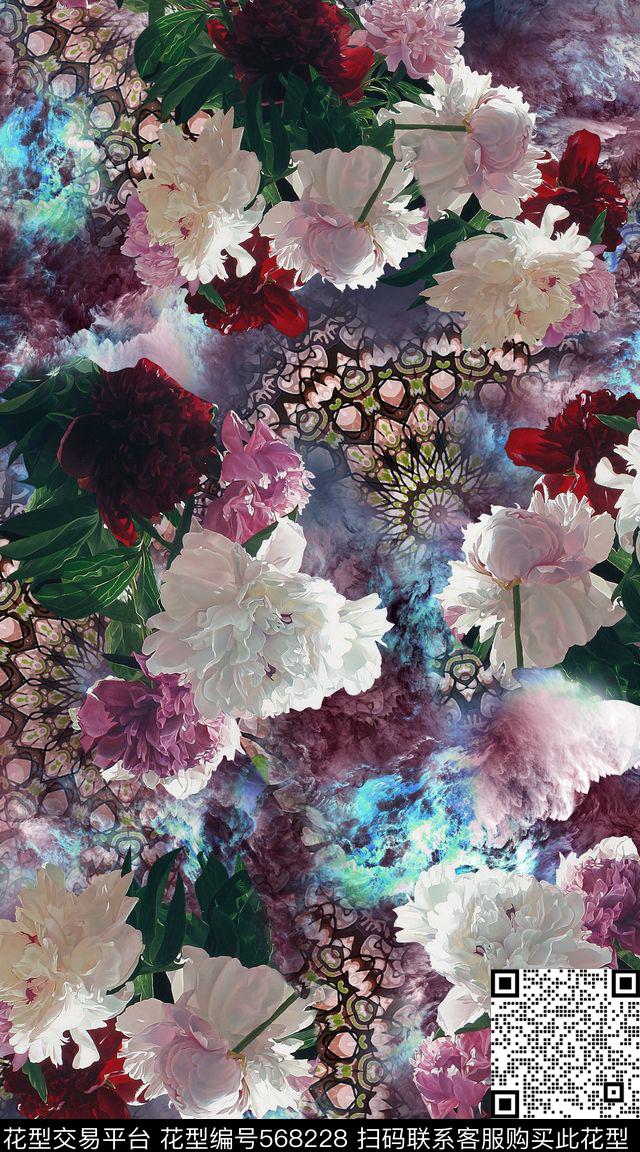 时尚潮流花卉数码印花华亿平台下载（图片编号: 568228） - 瓦栏（Walan）