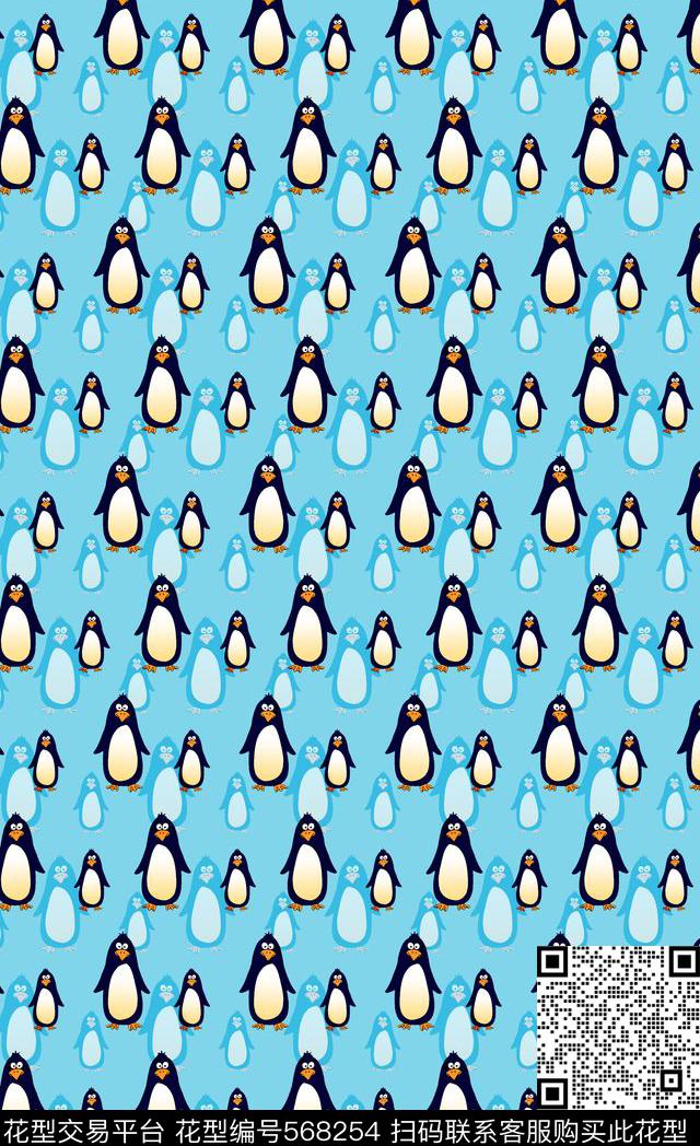 卡通动物卡通可爱企鹅传统印花华亿平台下载（图片编号: 568254） - 瓦栏（Walan）