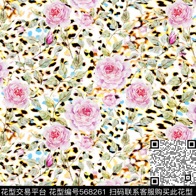 潮流时尚花卉花卉豹纹数码印花华亿平台下载（图片编号: 568261） - 瓦栏（Walan）
