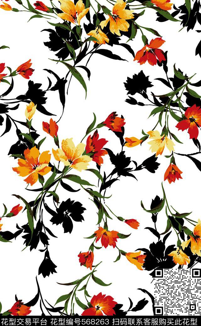 高清花卉女装连衣裙数码印花传统印花华亿平台下载（图片编号: 568263） - 瓦栏（Walan）
