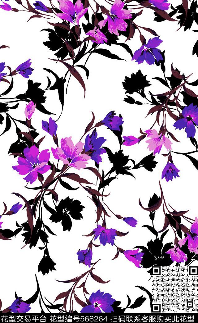 数码印花女装连衣裙高清花卉数码印花华亿平台下载（图片编号: 568264） - 瓦栏（Walan）