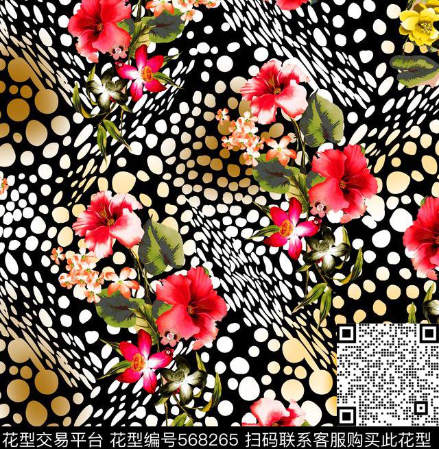 花朵分色花卉组合数码印花华亿平台下载（图片编号: 568265） - 瓦栏（Walan）