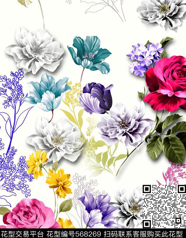 数码印花手绘印花玫瑰数码印花华亿平台下载（图片编号: 568269） - 瓦栏（Walan）