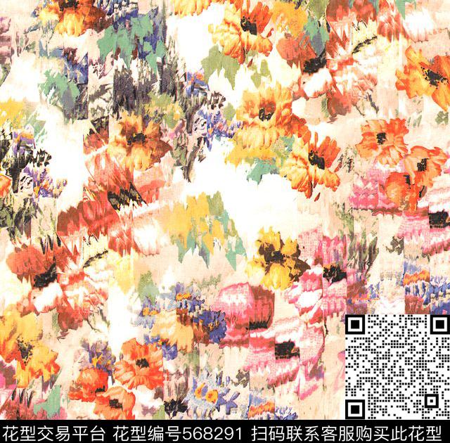抽象花卉小翠花抽象花瓣数码印花华亿平台下载（图片编号: 568291） - 瓦栏（Walan）