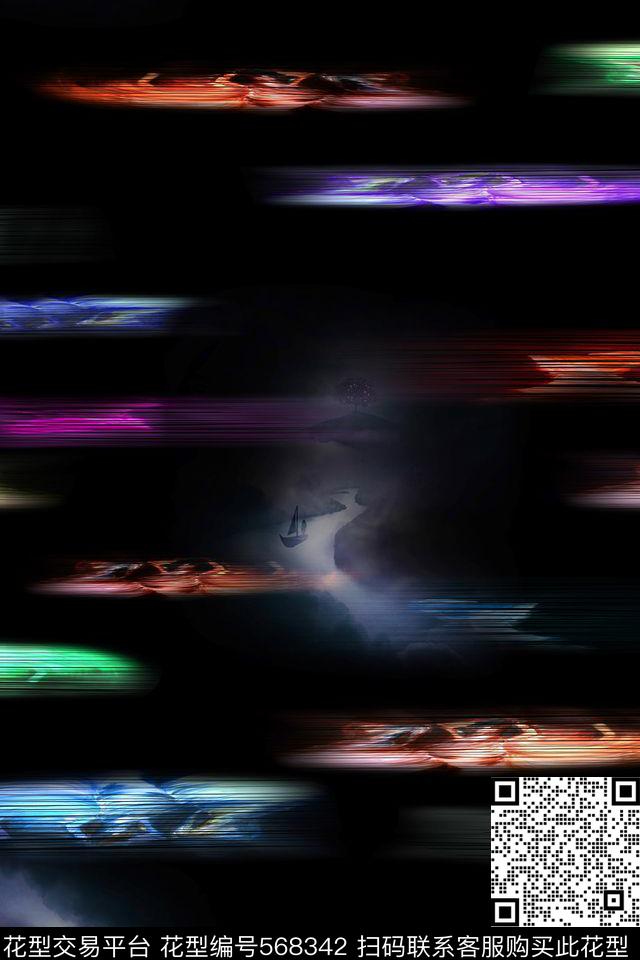 抽象炫彩光束烟雾数码印花华亿平台下载（图片编号: 568342） - 瓦栏（Walan）