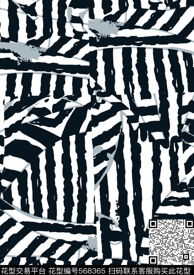 手绘大气凌乱黑条流行时尚花卉个性休闲传统印花华亿平台下载（图片编号: 568365） - 瓦栏（Walan）
