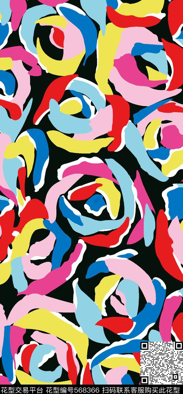 手绘彩色花卉传统印花华亿平台下载（图片编号: 568366） - 瓦栏（Walan）