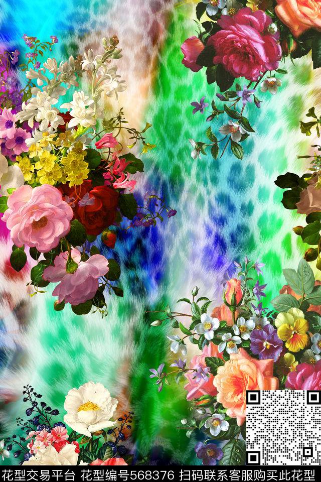 动物纹油画花卉彩色数码印花华亿平台下载（图片编号: 568376） - 瓦栏（Walan）