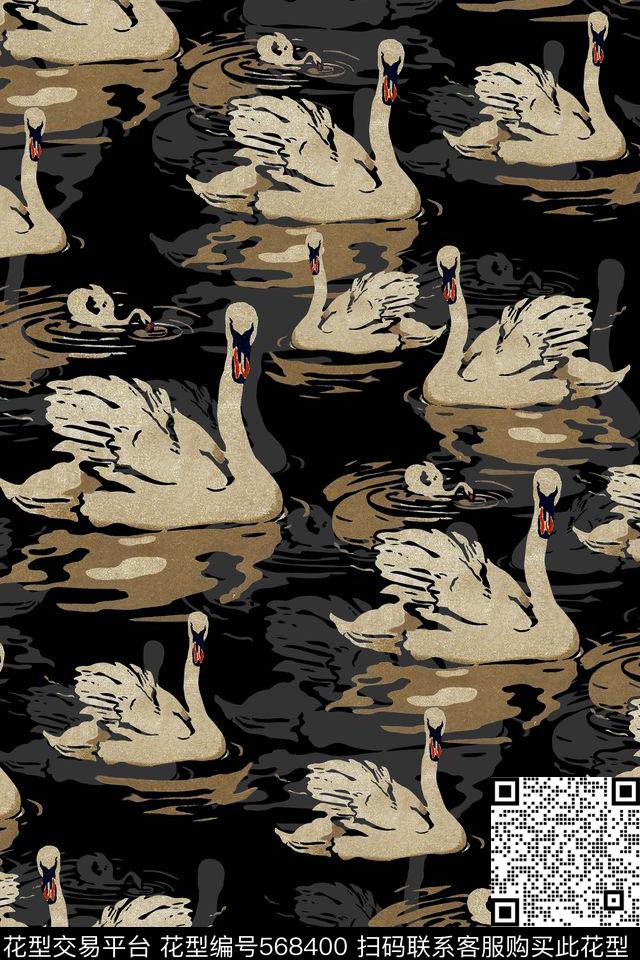 复古天鹅传统印花华亿平台下载（图片编号: 568400） - 瓦栏（Walan）