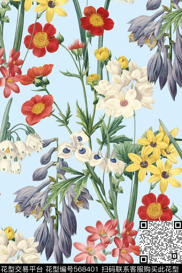 花卉植物纯色底数码印花华亿平台下载（图片编号: 568401） - 瓦栏（Walan）