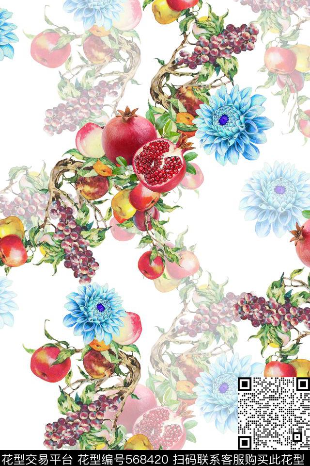 潮流时尚大牌油画水果花卉数码印花华亿平台下载（图片编号: 568420） - 瓦栏（Walan）