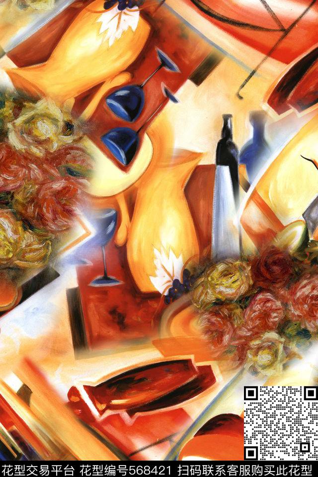 抽象几何图案抽象花卉休闲外套数码印花华亿平台下载（图片编号: 568421） - 瓦栏（Walan）