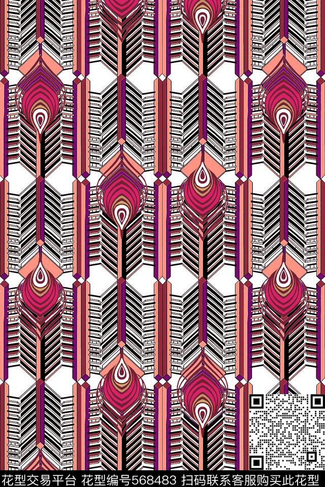 抽象羽毛几何线条休闲风传统印花华亿平台下载（图片编号: 568483） - 瓦栏（Walan）
