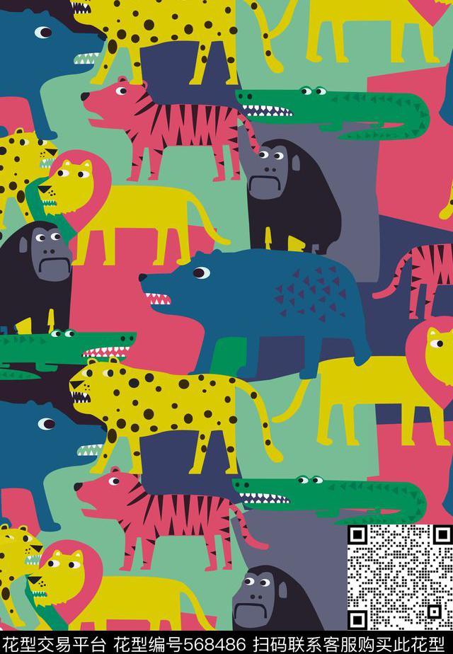 卡通动物彩色传统印花华亿平台下载（图片编号: 568486） - 瓦栏（Walan）