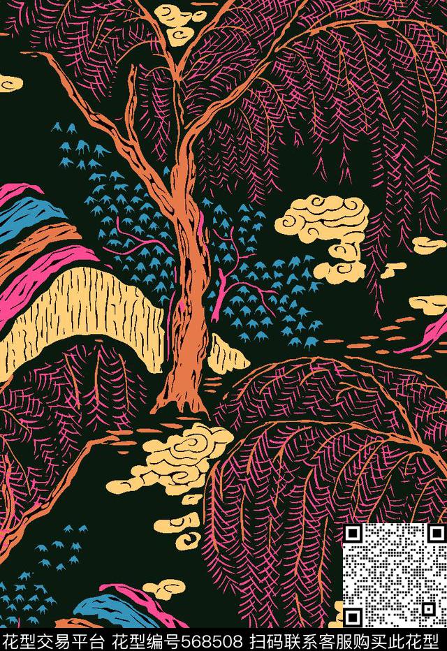 抽象大自然中国风传统印花华亿平台下载（图片编号: 568508） - 瓦栏（Walan）