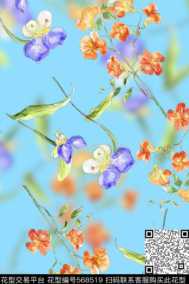 抽象花卉窗帘春夏女装印花数码印花华亿平台下载（图片编号: 568519） - 瓦栏（Walan）