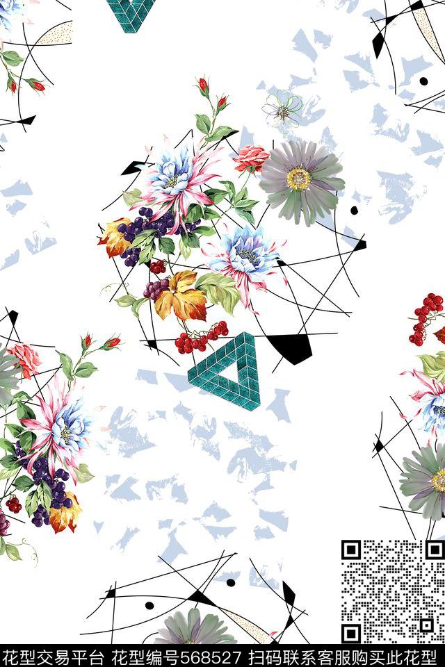 休闲花卉几何立体少女装数码印花华亿平台下载（图片编号: 568527） - 瓦栏（Walan）