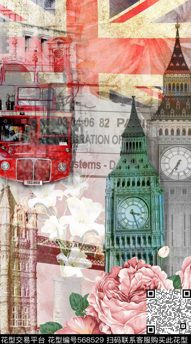欧式复古英伦数码印花服装英伦汽车油画花卉花纹数码印花华亿平台下载（图片编号: 568529） - 瓦栏（Walan）