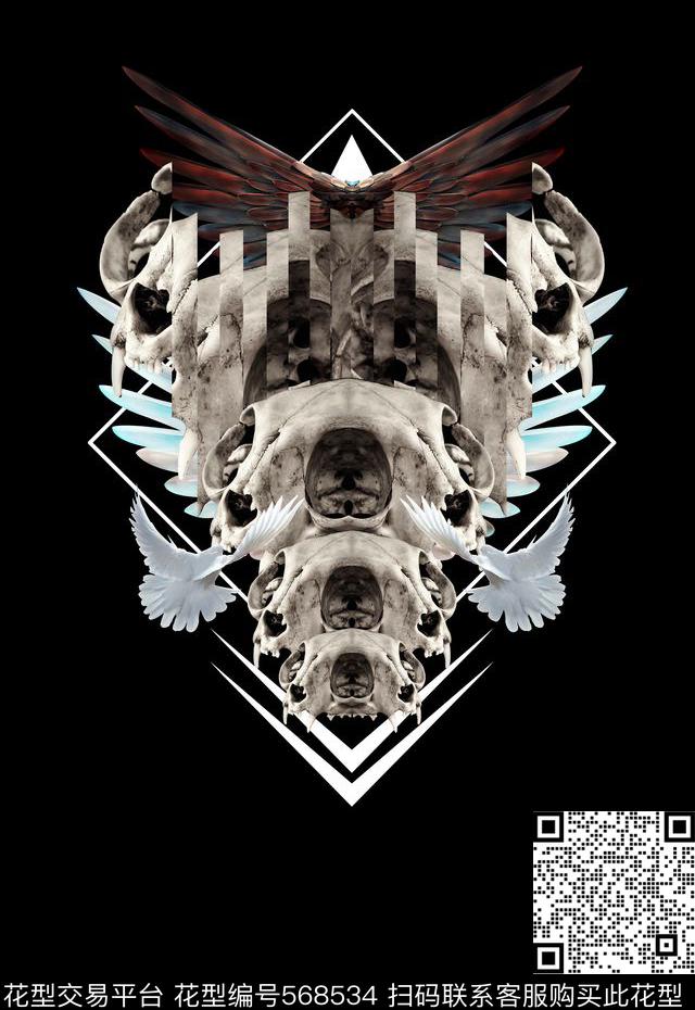 潮流时尚定位切割骷颅头男装数码印花数码印花华亿平台下载（图片编号: 568534） - 瓦栏（Walan）