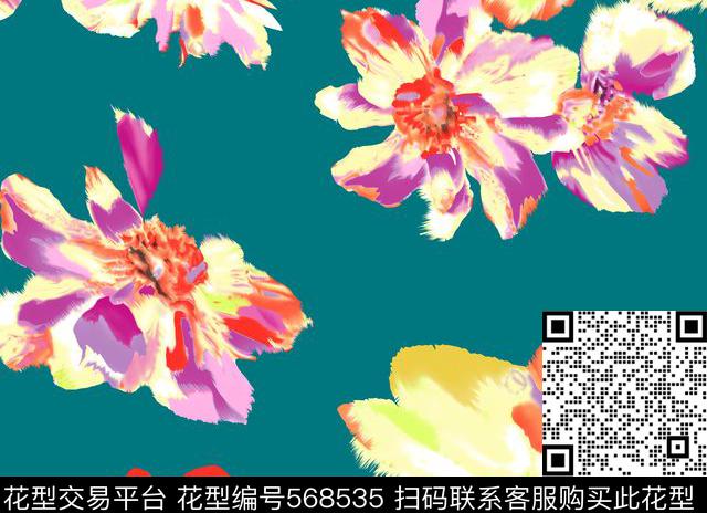 花大花抽象数码印花华亿平台下载（图片编号: 568535） - 瓦栏（Walan）