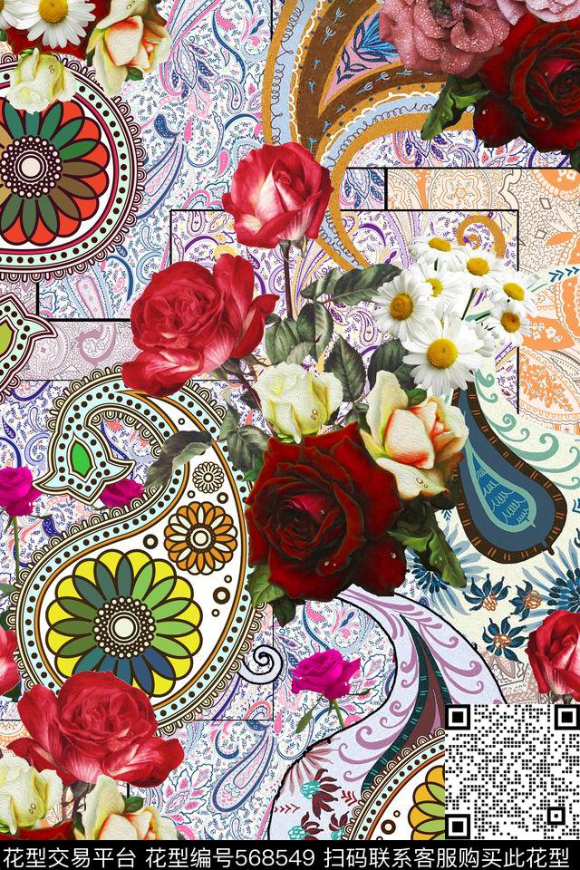 佩兹利欧式宫廷风花卉数码印花华亿平台下载（图片编号: 568549） - 瓦栏（Walan）