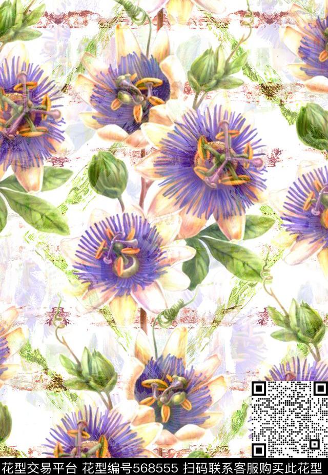 田园手绘幻彩朦胧花卉衬衫印花数码印花华亿平台下载（图片编号: 568555） - 瓦栏（Walan）
