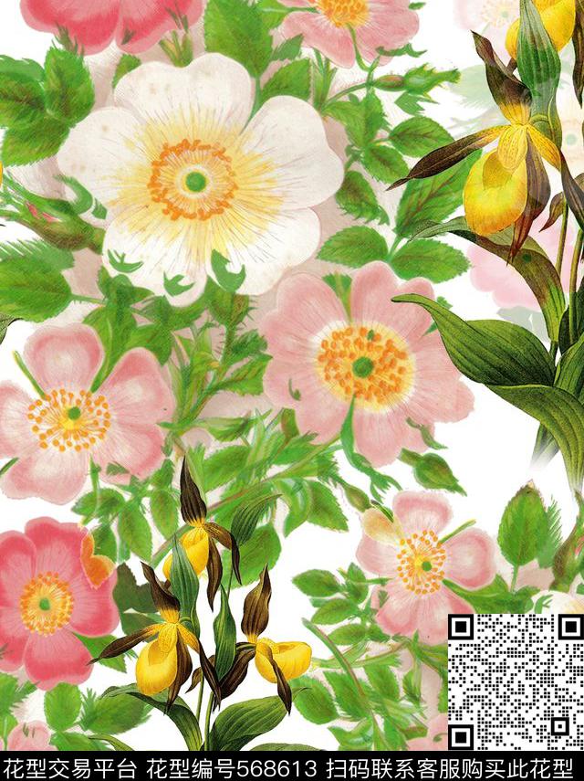 田园风幻彩可爱蕾丝手绘花卉衬衫印花数码印花华亿平台下载（图片编号: 568613） - 瓦栏（Walan）