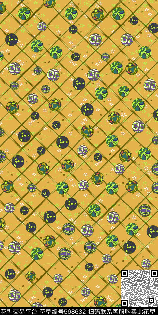 卡通图案铁链小球传统印花华亿平台下载（图片编号: 568632） - 瓦栏（Walan）