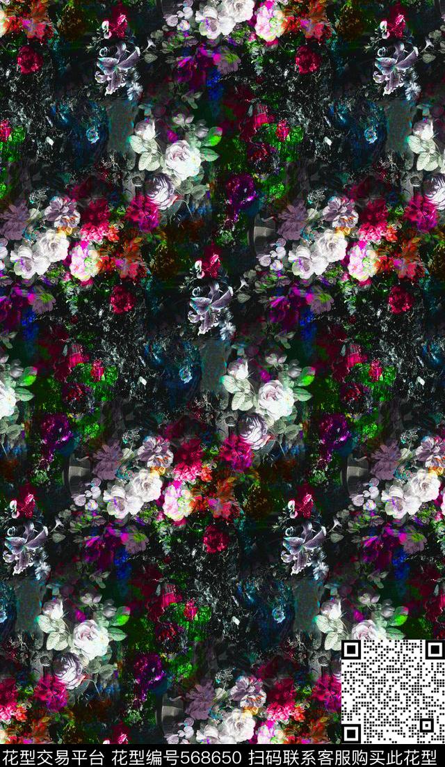 复古花卉抽象底纹男女装家纺印花图案数码印花华亿平台下载（图片编号: 568650） - 瓦栏（Walan）