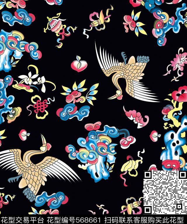 复古中国风祥云仙鹤古典中国风最炫民族风传统印花华亿平台下载（图片编号: 568661） - 瓦栏（Walan）