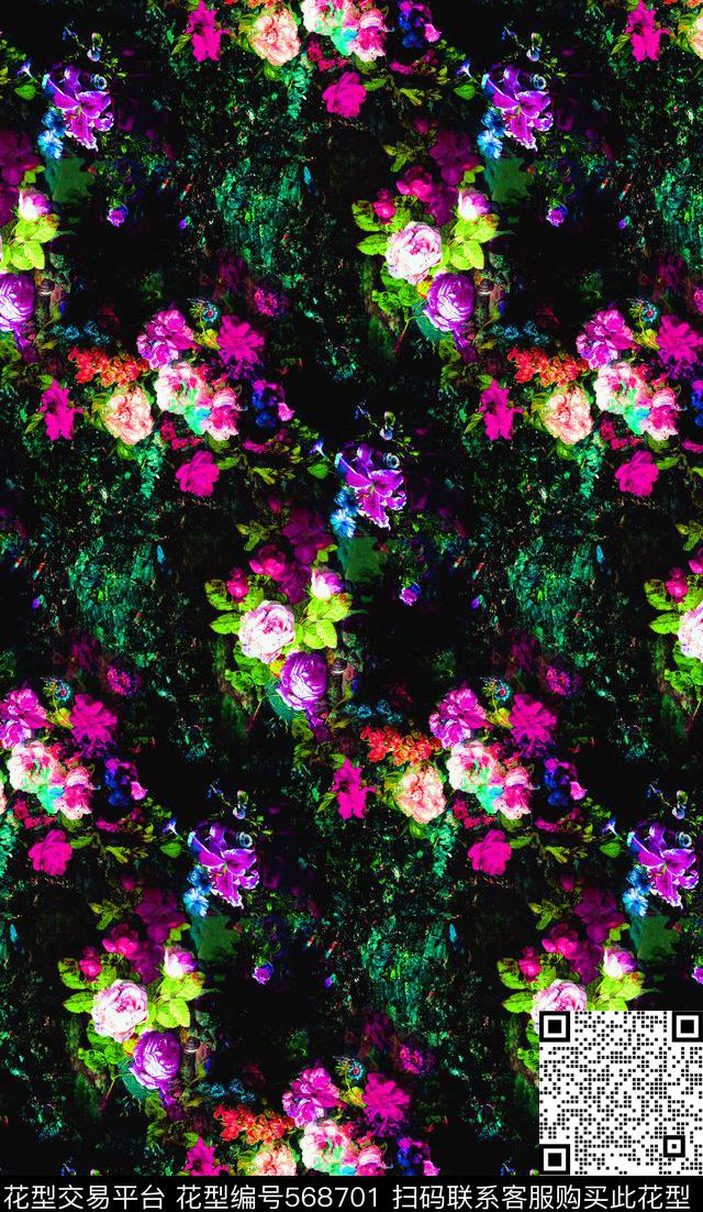彩色花卉抽象底纹男女装家纺印花图案潮流时尚花卉数码印花华亿平台下载（图片编号: 568701） - 瓦栏（Walan）