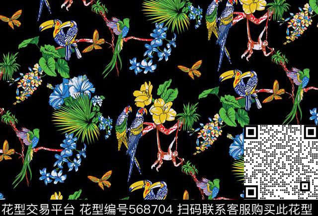 时尚丛林花卉数码印花华亿平台下载（图片编号: 568704） - 瓦栏（Walan）