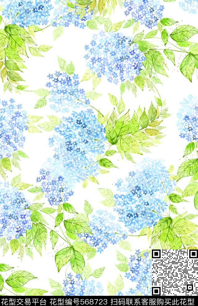 手绘绣球花紫色数码印花华亿平台下载（图片编号: 568723） - 瓦栏（Walan）