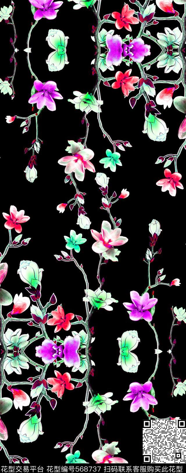 清爽枝条郁金香数码印花华亿平台下载（图片编号: 568737） - 瓦栏（Walan）