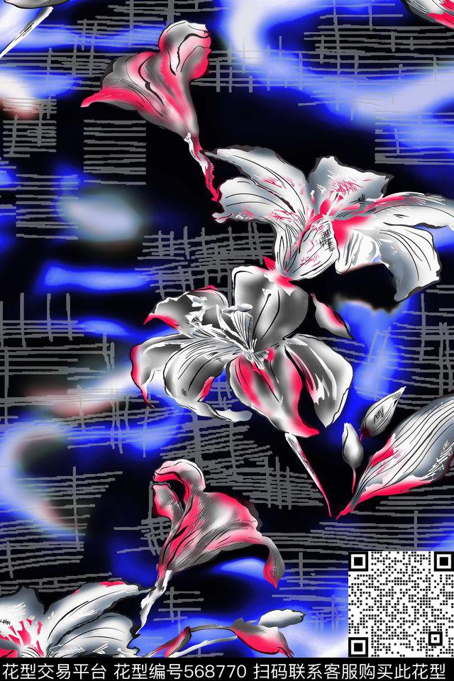 浪漫花卉花卉组合花朵组合数码印花华亿平台下载（图片编号: 568770） - 瓦栏（Walan）