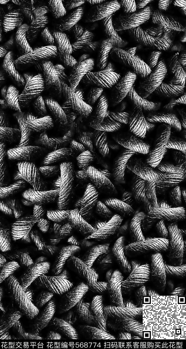 麻绳肌理黑白数码印花华亿平台下载（图片编号: 568774） - 瓦栏（Walan）