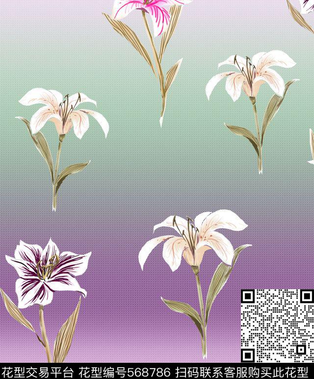 百合花大牌复古传统印花华亿平台下载（图片编号: 568786） - 瓦栏（Walan）
