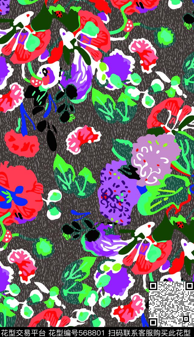 小翠花几何抽象花卉传统印花华亿平台下载（图片编号: 568801） - 瓦栏（Walan）