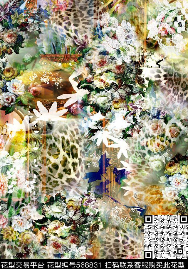 油画蕾丝画框数码印花华亿平台下载（图片编号: 568831） - 瓦栏（Walan）