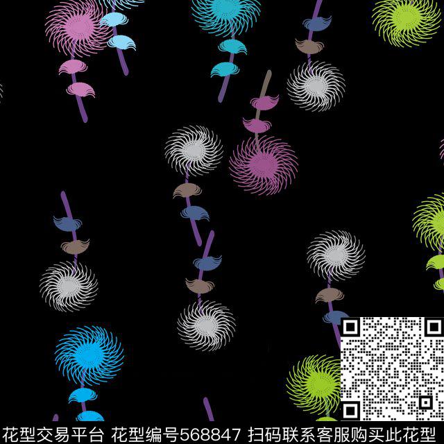 传统华亿平台黑色花卉传统印花华亿平台下载（图片编号: 568847） - 瓦栏（Walan）