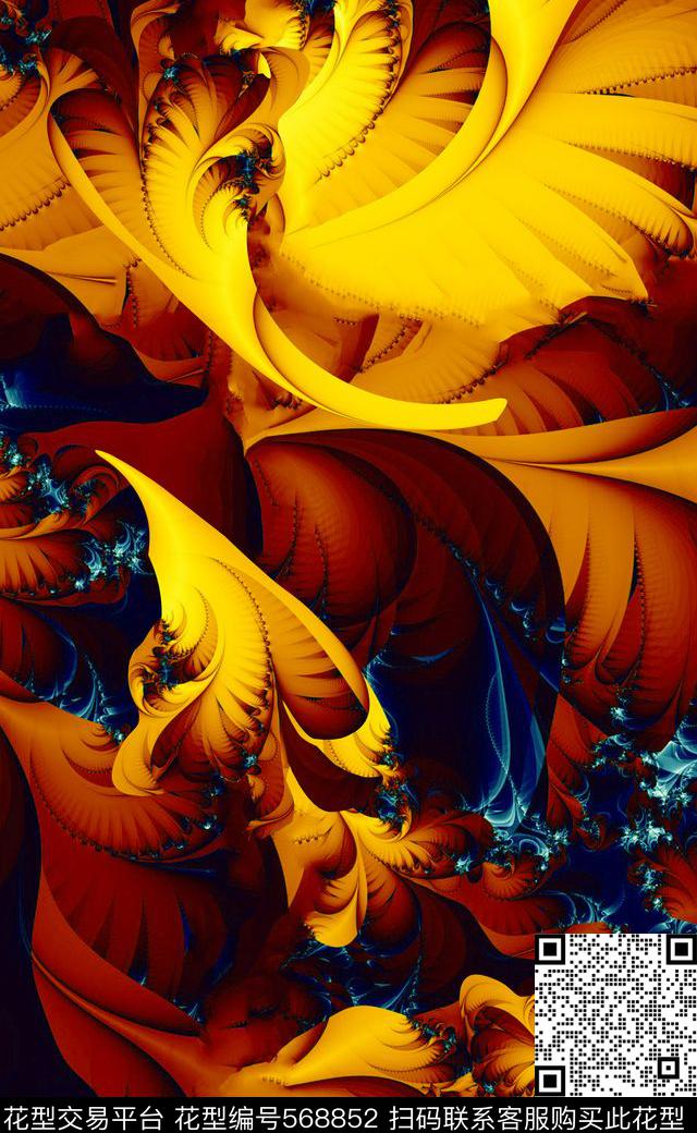 线条花卉女装连衣裙数码印花数码印花华亿平台下载（图片编号: 568852） - 瓦栏（Walan）