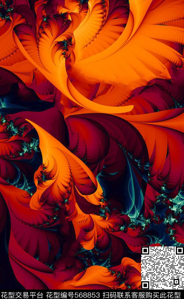 女装连衣裙数码印花线条花卉数码印花华亿平台下载（图片编号: 568853） - 瓦栏（Walan）