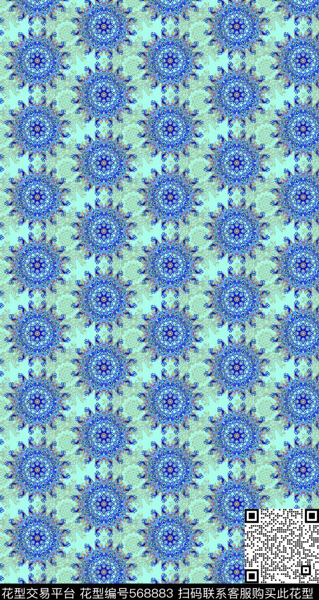 休闲花卉手绘蓝色花纹传统印花华亿平台下载（图片编号: 568883） - 瓦栏（Walan）