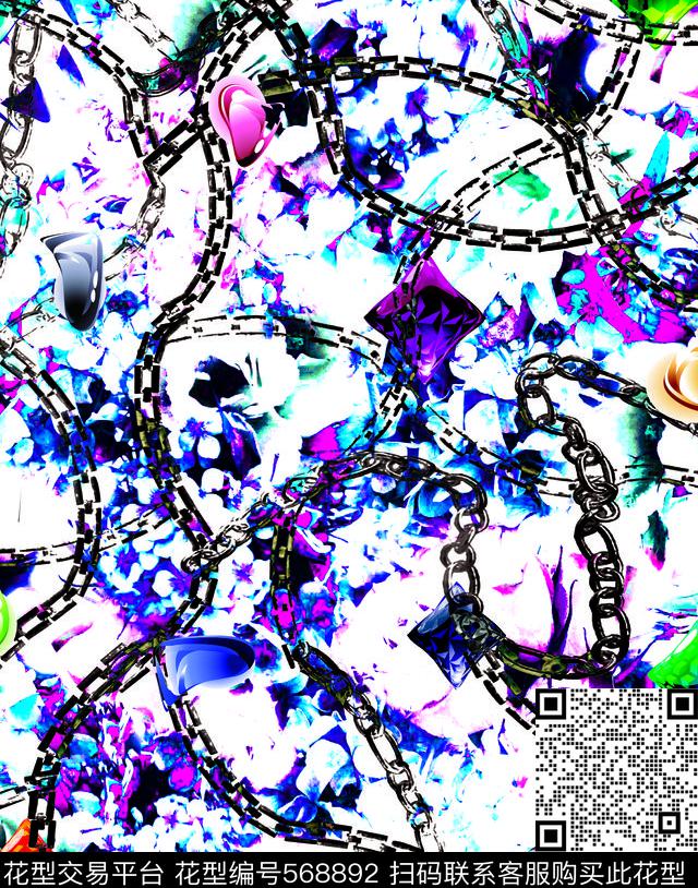 花卉链条彩色钻石数码印花华亿平台下载（图片编号: 568892） - 瓦栏（Walan）