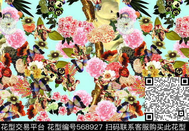 抽象花卉动物花朵几何数码印花华亿平台下载（图片编号: 568927） - 瓦栏（Walan）