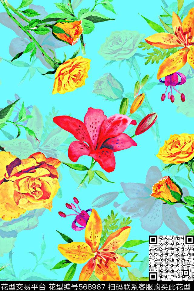 窗帘春夏华亿平台花卉数码印花华亿平台下载（图片编号: 568967） - 瓦栏（Walan）