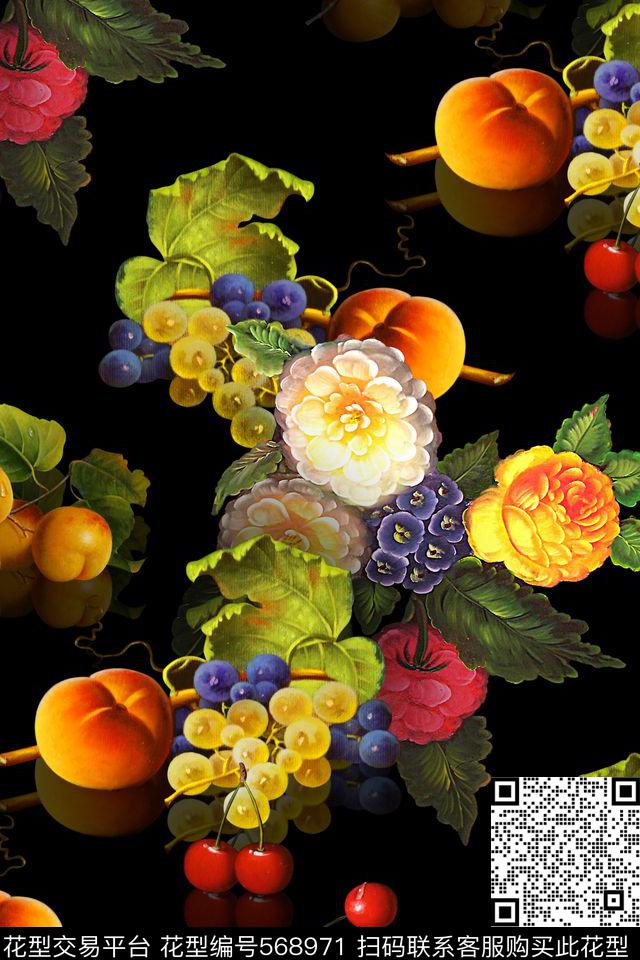 复古花卉水果数码印花华亿平台下载（图片编号: 568971） - 瓦栏（Walan）