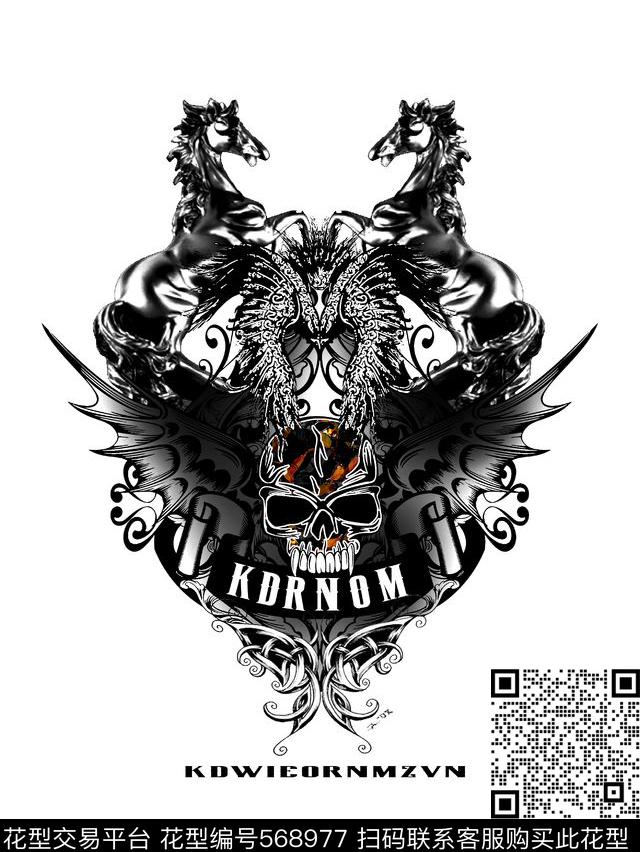 复古男装图案骷髅头马数码印花华亿平台下载（图片编号: 568977） - 瓦栏（Walan）