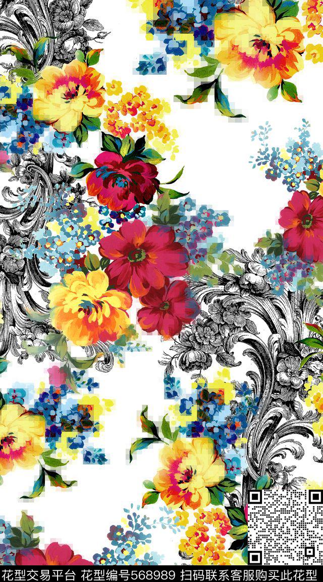 创意服装花卉数码印花华亿平台下载（图片编号: 568989） - 瓦栏（Walan）