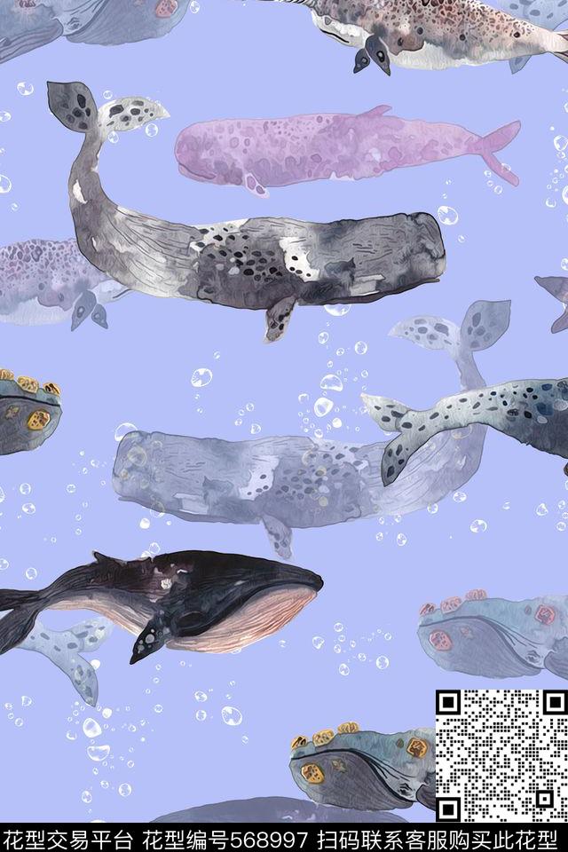 纯色底鲸鱼动漫数码印花华亿平台下载（图片编号: 568997） - 瓦栏（Walan）